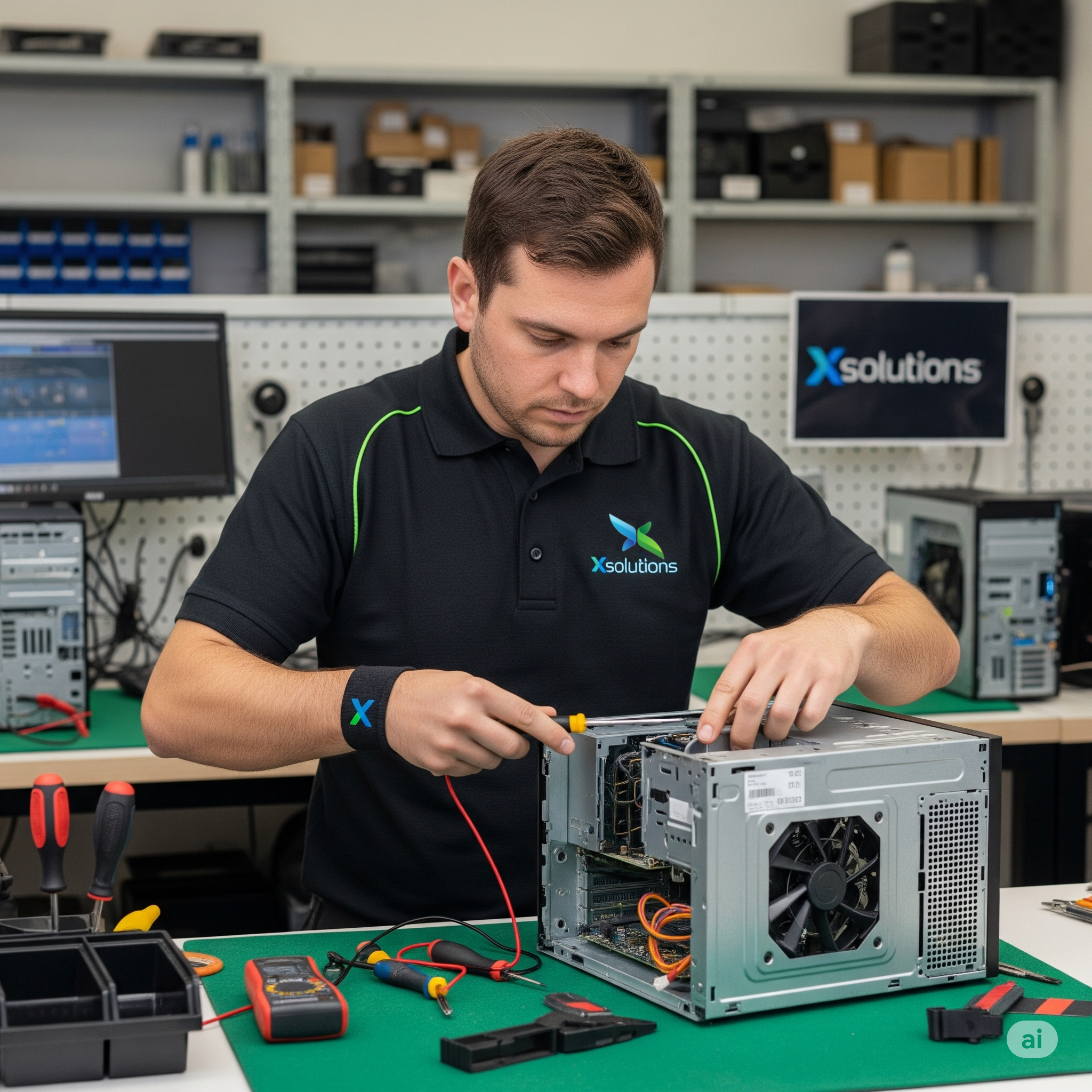 Técnico reparando una computadora